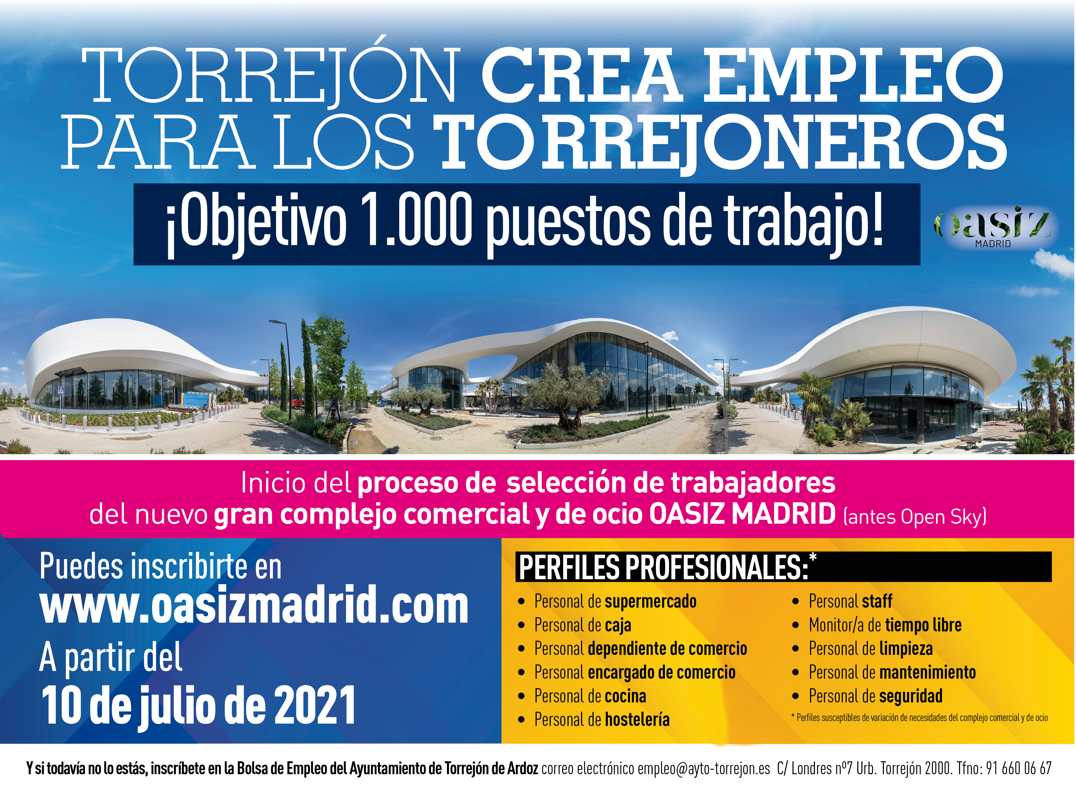 Se anuncia el inicio del proceso de selección de trabajadores por parte de la empresa promotora del nuevo gran complejo comercial y de ocio Oasiz Madrid, antes Open Sky